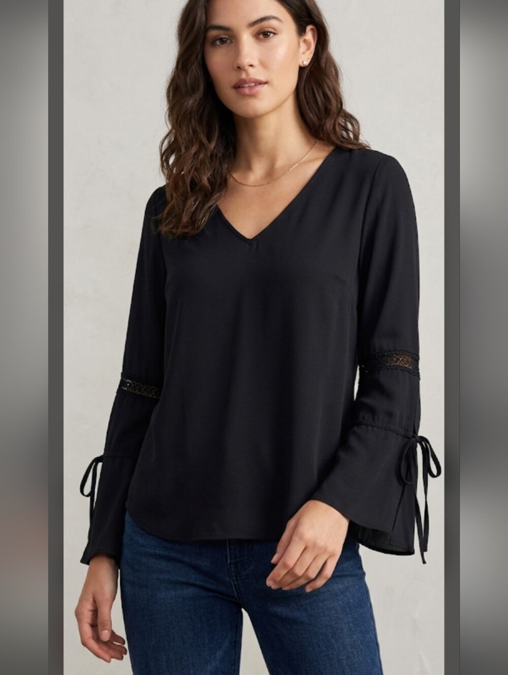 RO&DE Black V-Neck Bell Sleeve Blouse